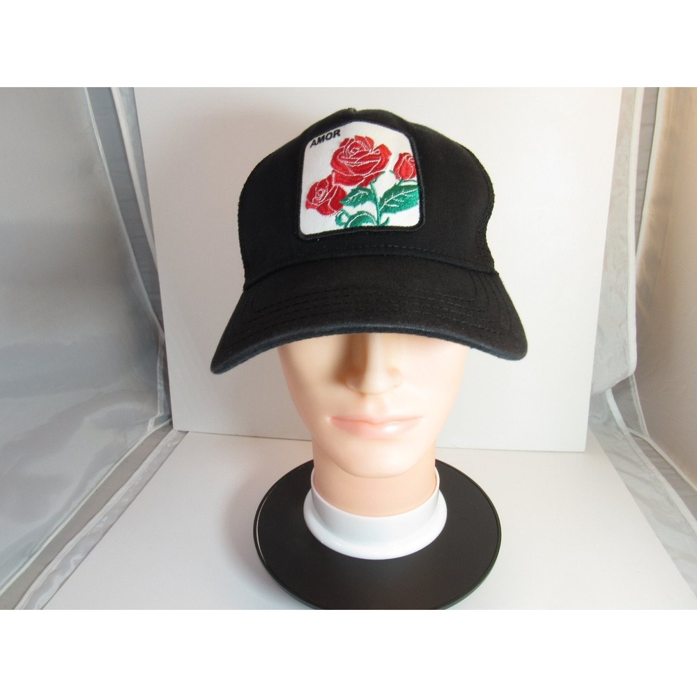 KBETHOS Hat Men's Adjustable Snapback Black Mesh Trucker Amor Rose Patch
